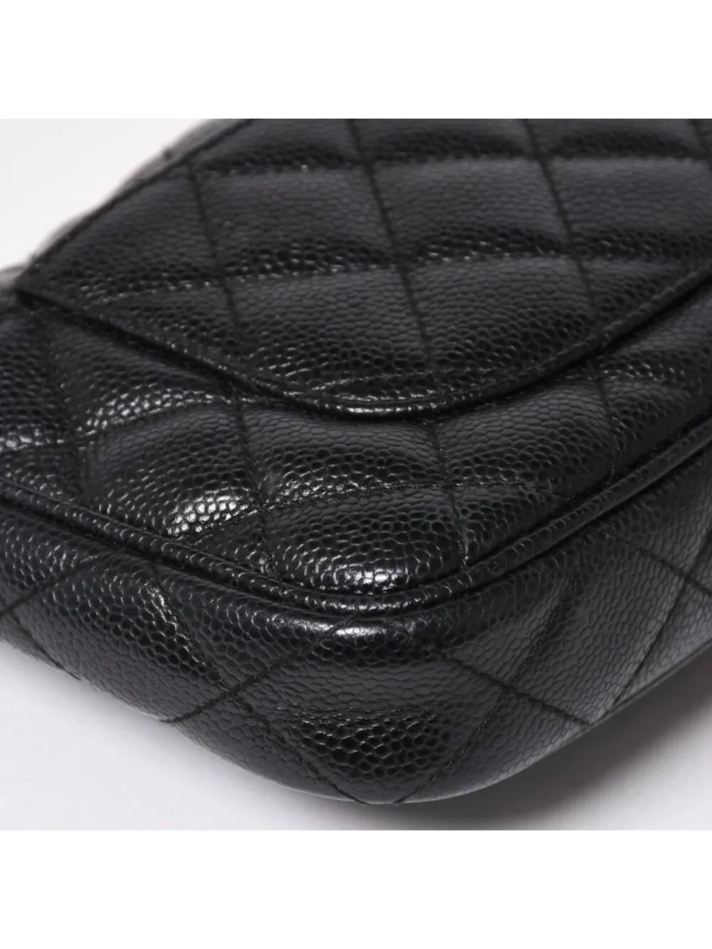 Chanel Chain Shoulder Bag Quilted Caviar Leather CC Logo Black Pouch